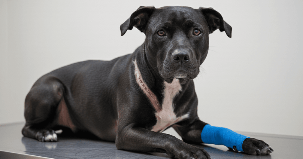 Chien croisé Staffordshire sauvé d'une valise à Livry-Gargan, survivant à un acte de cruauté
