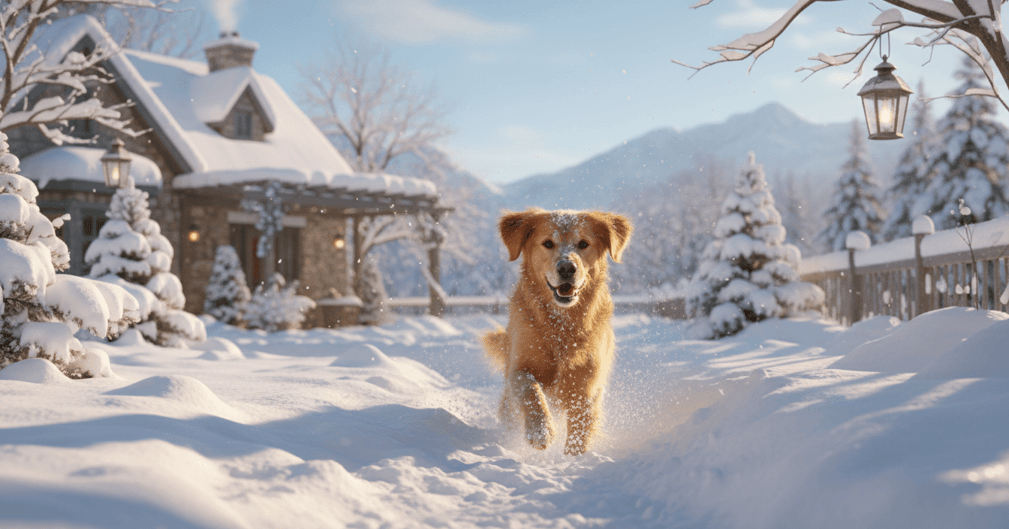 Un Golden Retriever joyeux sautant dans la neige fraîche