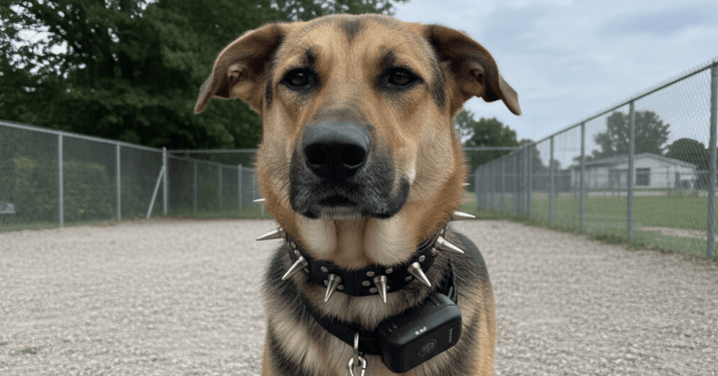 Chien portant un collier coercitif, symbole du débat
