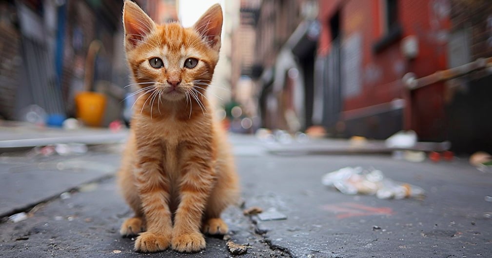 Chaton abandonné avec arbre à chat à New York