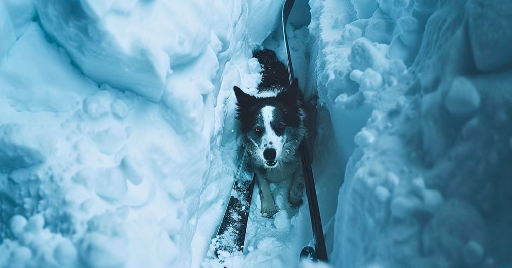 Chienne Labrador Retriever dans une montagne enneigée 