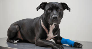 Chien croisé Staffordshire sauvé d'une valise à Livry-Gargan, survivant à un acte de cruauté