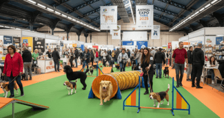 Chien jouant dans un parc lors d'Animal Expo Paris 2025, avec animations et ateliers pour animaux de compagnie
