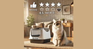 Chat paisible près d’une litière autonettoyante haut de gamme – confort et propreté garantis par MistyMeow