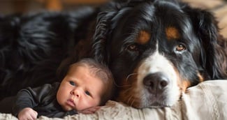 chien Bouvier Bernois et bébé