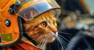 Chat roux devenant héros et adopté par un pompier