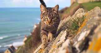 Chat tabby gris réalisant un voyage extraordinaire de l'île de Wight au Surrey