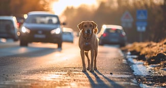 Daniela Nini Castellini sauve un chien abandonné sur une route, symbolisant un acte de compassion et d'espoir.