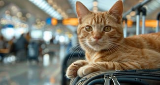 Noorang le chat roux dans un aéroport