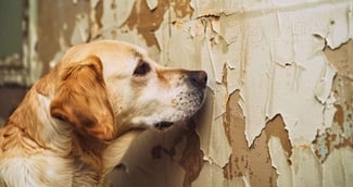 Un chien regardant fixement le mur