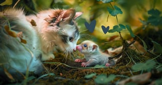 une chatte sauve un bébé opossum