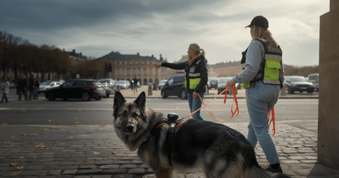 Rosco, chien de recherche à Versailles en pleine mission olfactive